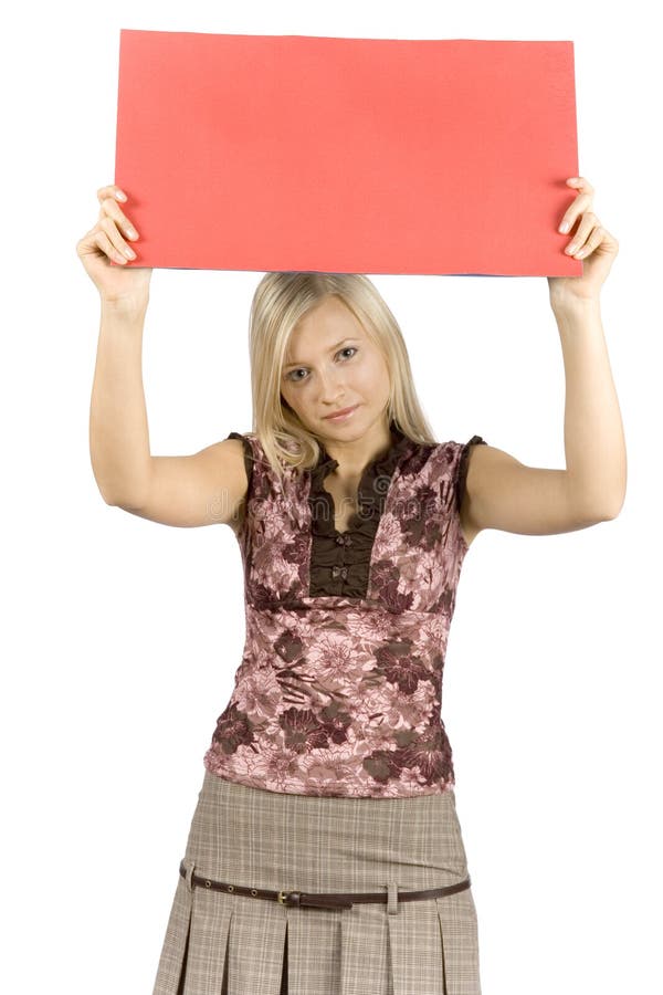Young blonde woman with message table