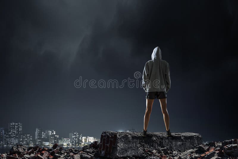 Young boxer woman outdoor . Mixed media . Mixed media stock image Young boxer woman outdoor . Mixed media . Mixed media stock image