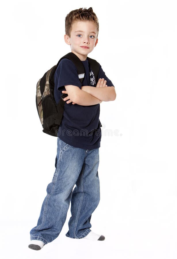 Young boy with backpack stock image. Image of isolated - 20879059