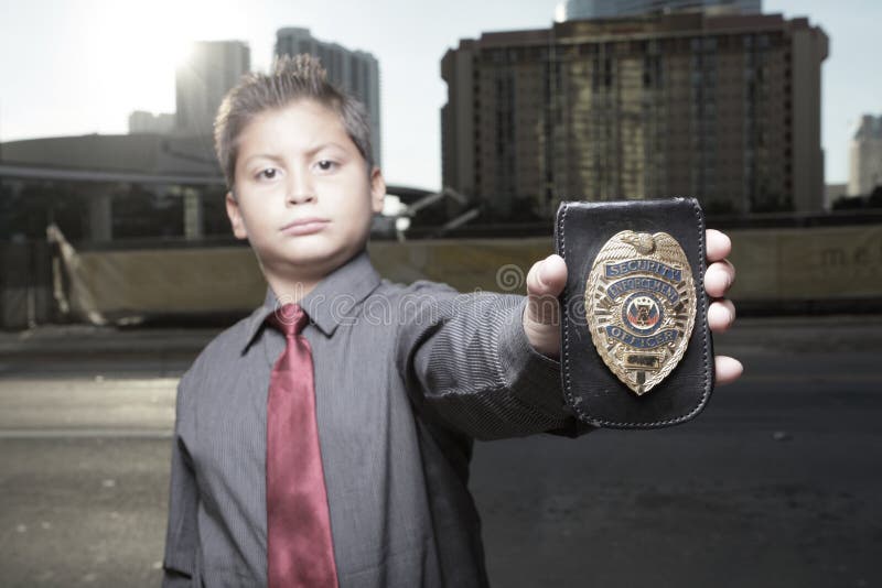 Young boy with a badge