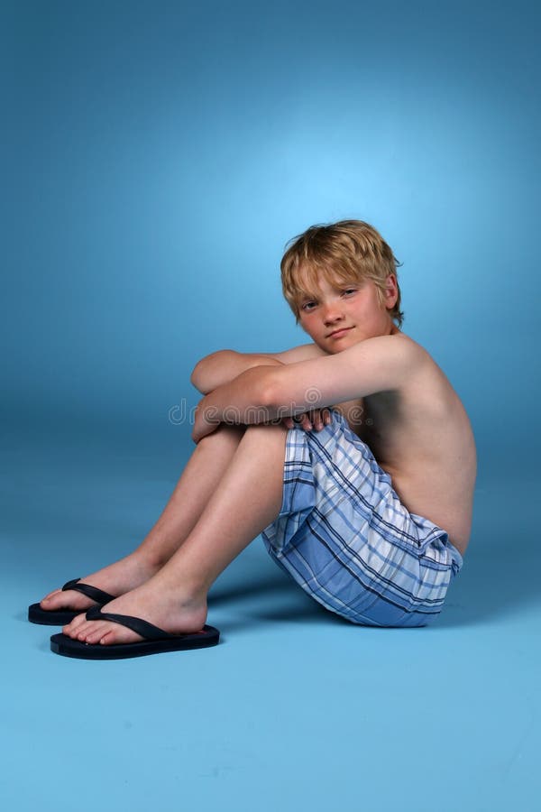 Young Boy in Blue Plaid Shorts Stock Photo Image of blond, innocence