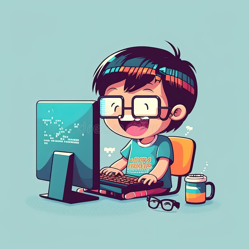 Young boy is building a Video Game to become Game developer concept