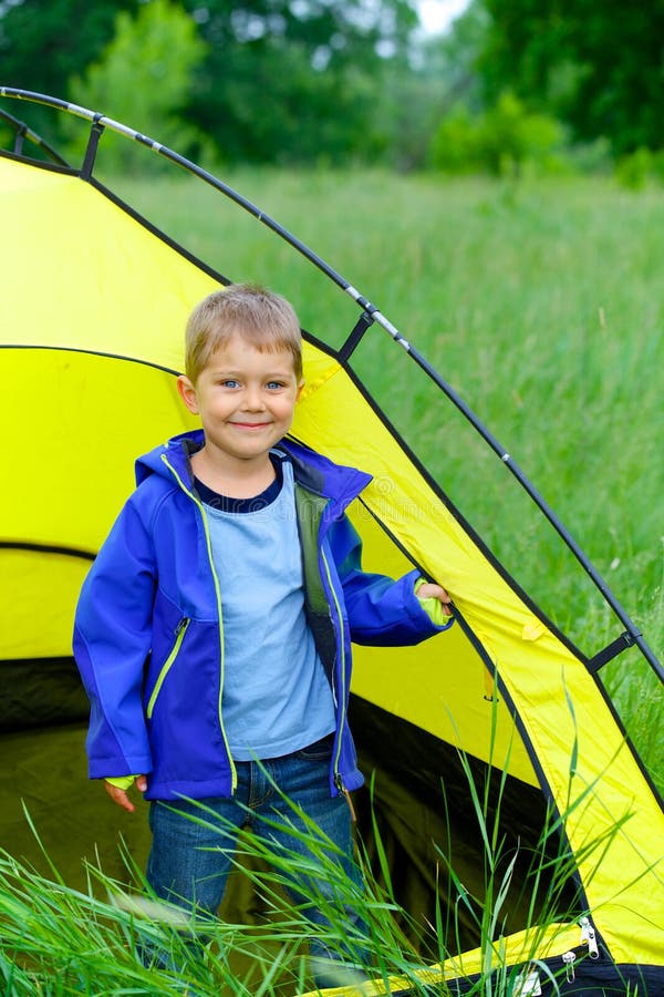 Young Boy Camping With Tent Stock Image Image 31436857