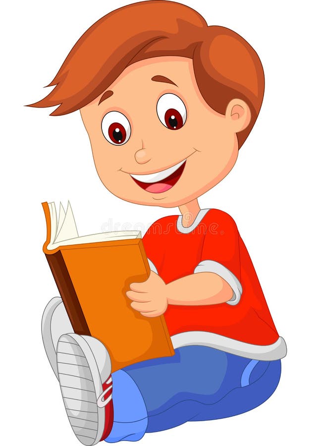 Young Boy Cartoon Reading Book Stock Vector - Illustration of teenager