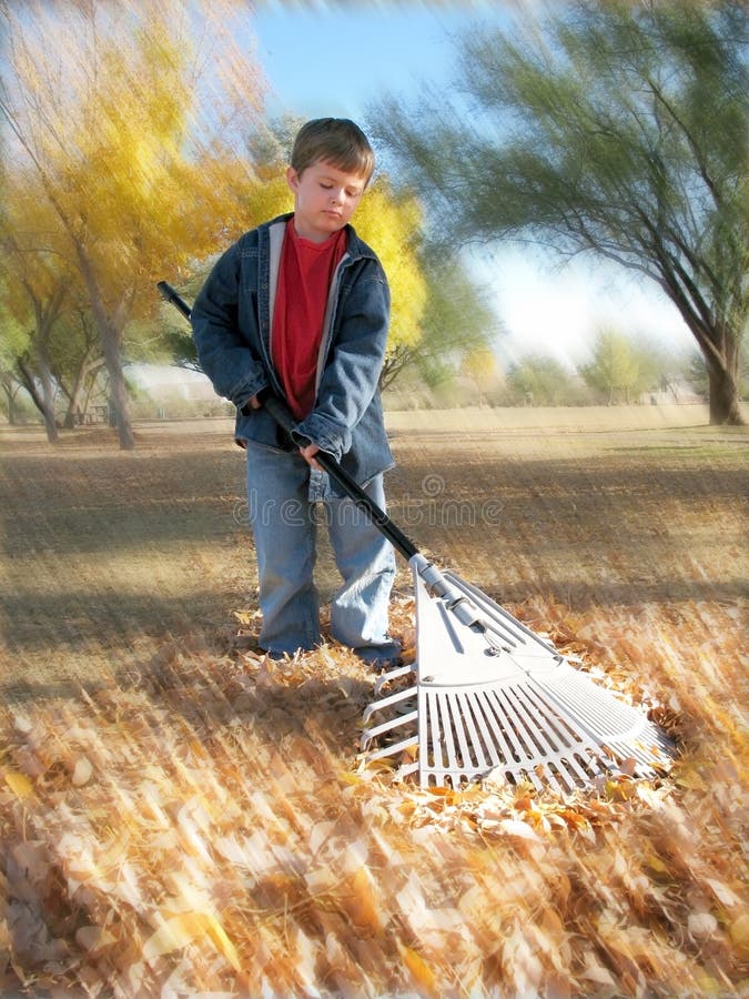 Young boy doing yard work stock image. Image of blurred 5849627