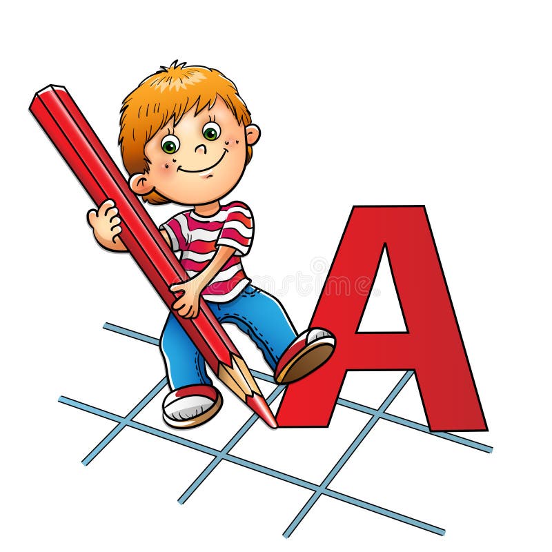 Little Boy Holding Large Pencil Stock Vector - Illustration ...