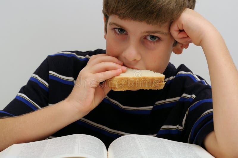 Young boy eating a sandwich