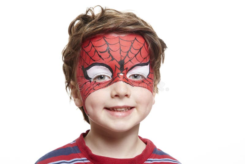 Young Boy with Face Painting Spiderman Stock Image - Image of pretty,  outfit: 28845439