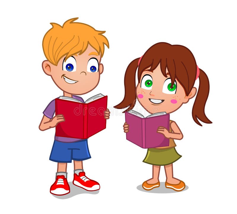 clipart boy and girl reading