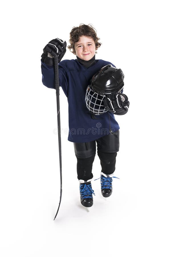 Young Boy in Ice Hockey Gear Against White Stock Image Image of