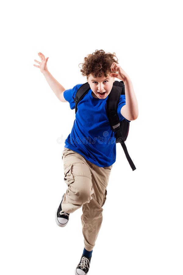 Excited 8year Old Mixed Race Boy Jumping On White Stock Photo - Download  Image Now - Child, Jumping, White Background - iStock