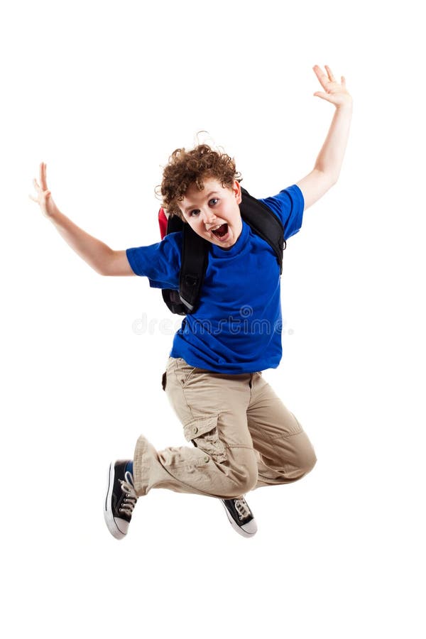Excited 8year Old Mixed Race Boy Jumping On White Stock Photo - Download  Image Now - Child, Jumping, White Background - iStock