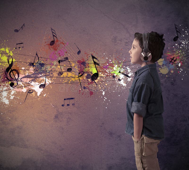 Young boy listening to music