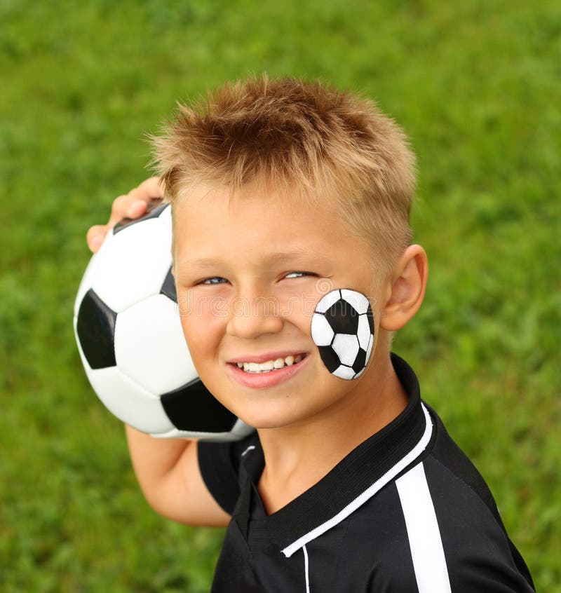 Young Boy with Painted Face and Soccer Ball. Stock Image - Image of ...