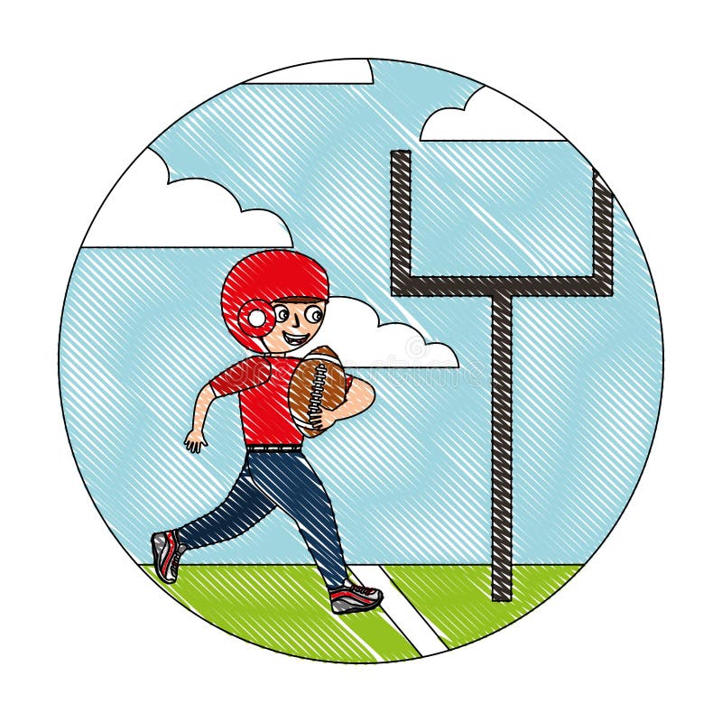 young boy player american football in the field vector illustration