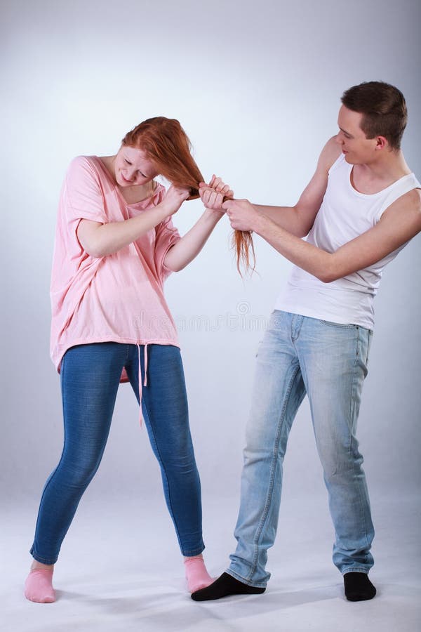 Two Teenage Girls Pulling Each Others Hair Out Stock Photo Image of