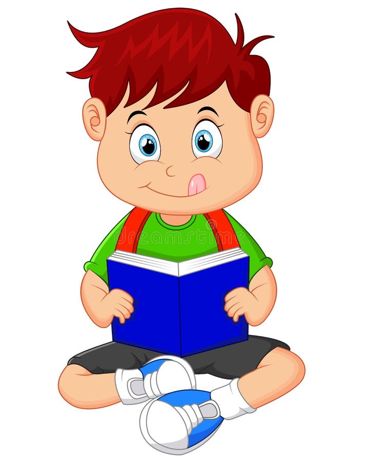 Young boy reading book stock vector. Illustration of cute - 67074795