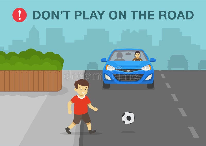 Little boy playing ball on road kid in dangerous Vector Image