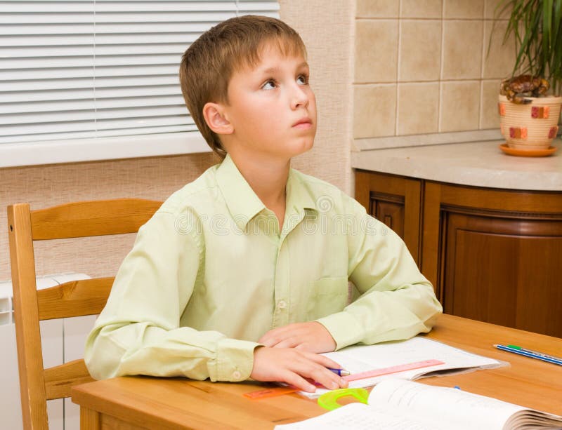 his homework he was thinking hard