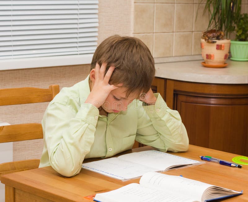 his homework he was thinking hard