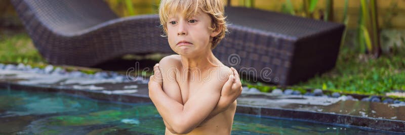 Young boy was frozen in the pool. Very cold water in the pool. Need heated water BANNER, LONG FORMAT