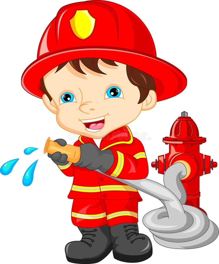 Young Boy Wearing Firefighter Cartoon Stock Vector - Illustration of