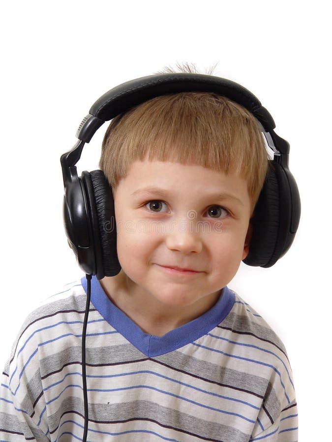 Young Boy Wearing Headphones Stock Image Image of hear, entertain