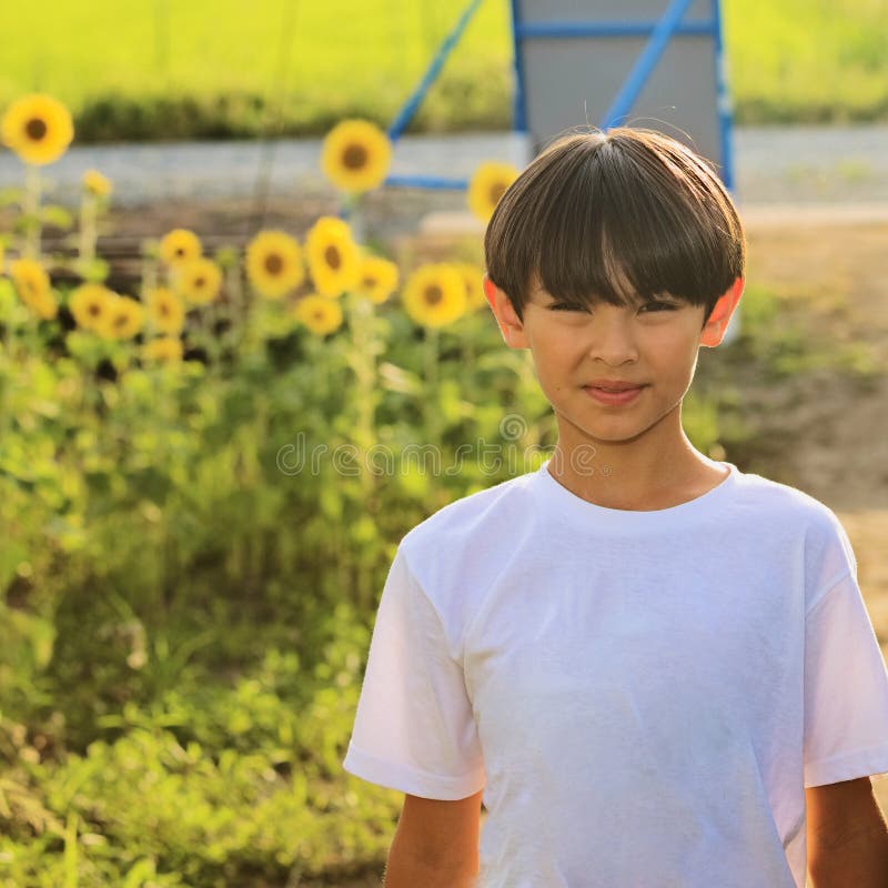 Young Boy Wearing White Tshirt Outdoors Stock Image Image of wearing