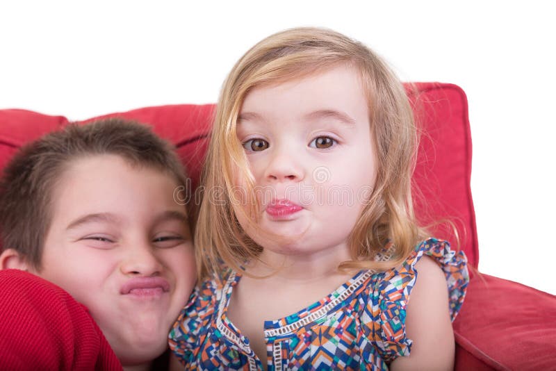 Young brother and sister pulling faces royalty free stock image Young brother and sister pulling faces royalty free stock image