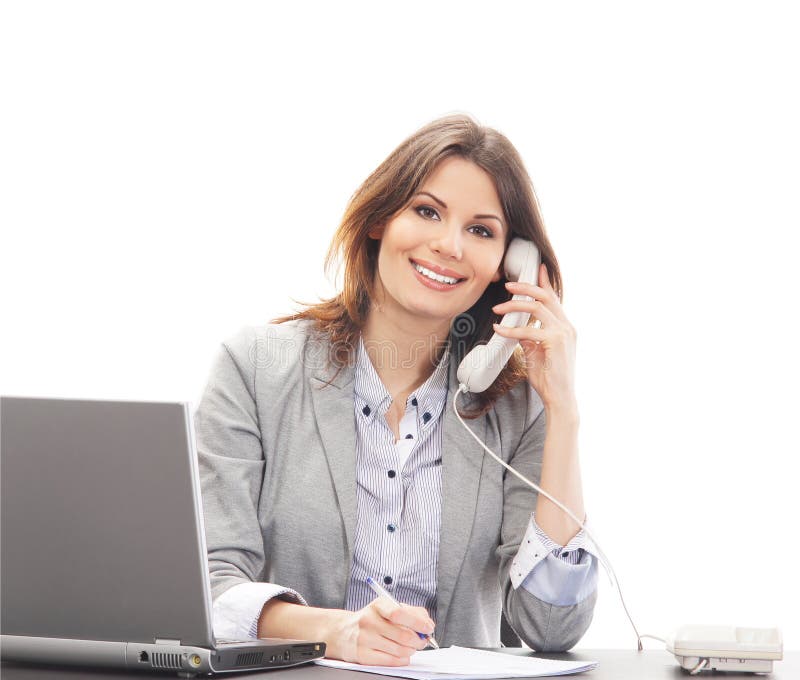 A young brunette businesswoman talking on phone