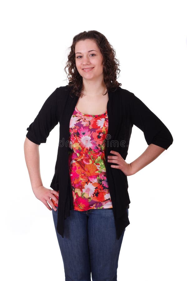 Young Brunette in Colorful Blouse