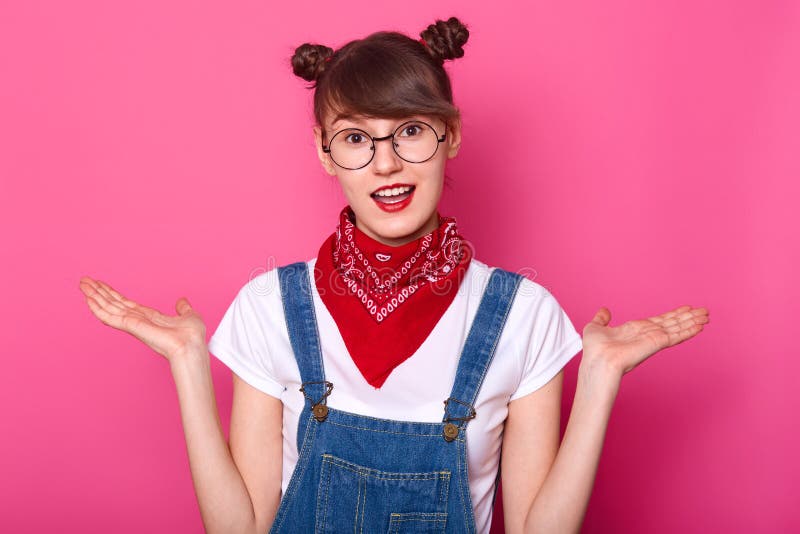 Young Brunette Student in Confusion, Stand with Open Mouth Isolated ...