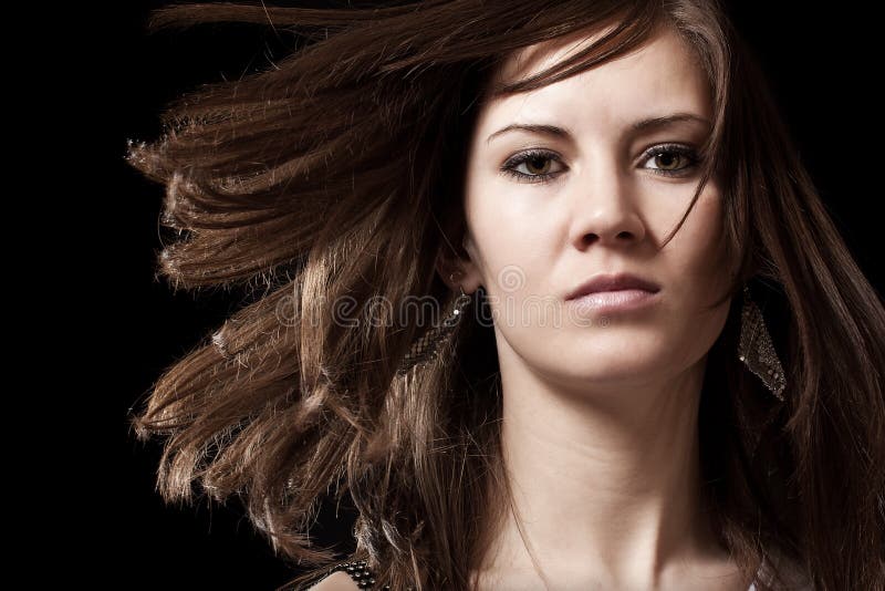 Windy dark hair woman stock photo. Image of good, striking - 1249906