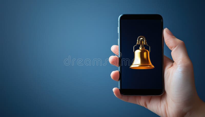 Young Business Hand Using Smartphone With Alert Notifications And Bell Ringing For Communication stock image
