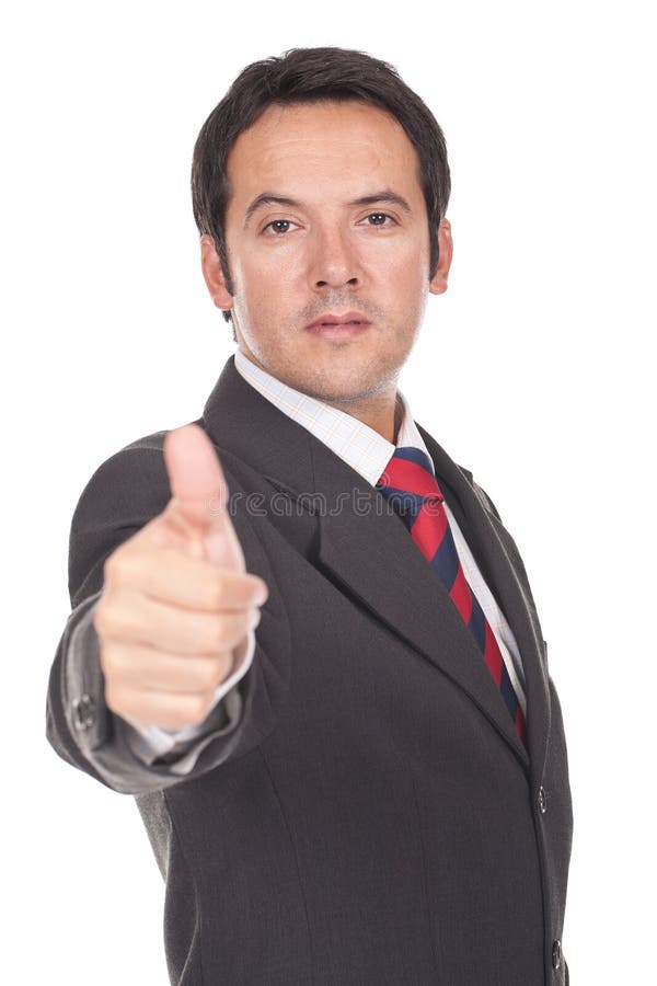 Young business man going thumb up