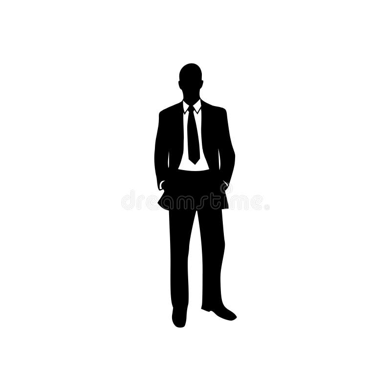 Young business man silhouette, Black businessman on white background