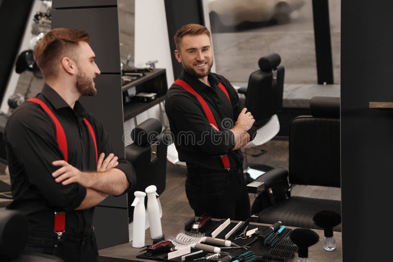 Business Owner in His Barber Shop Stock Image Image of modern