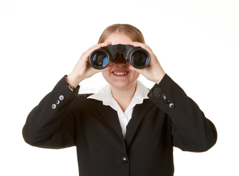 Young Business Woman with Binoculars Stock Photo Image of person