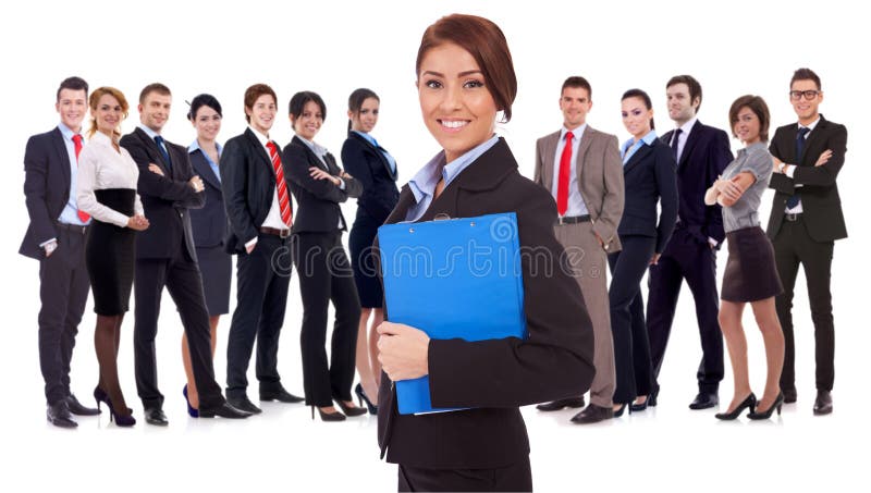 Young business woman leading a team