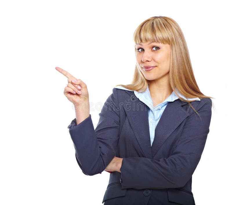 Young business woman pointing