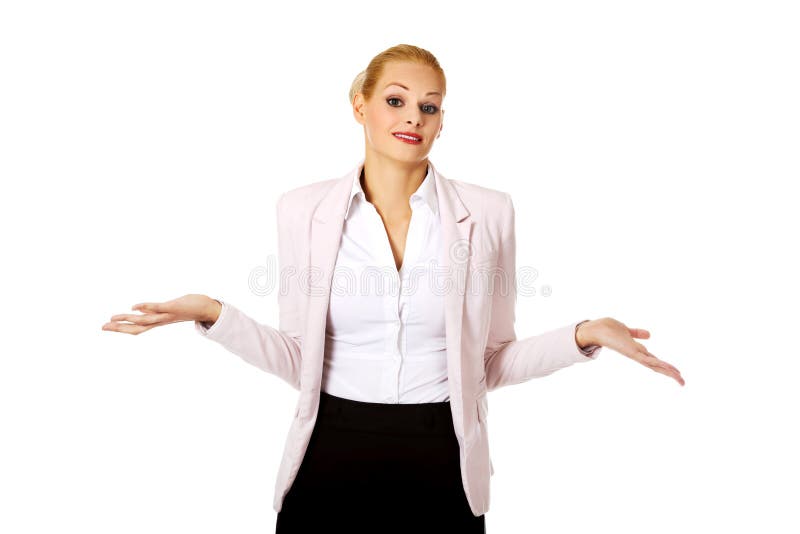 Young business woman shrugging with I dont know gesture royalty free stock photos Young business woman shrugging with I dont know gesture royalty free stock photos