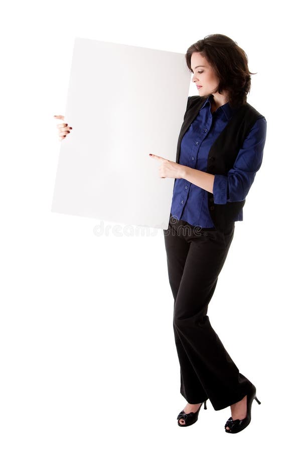 Young business woman with white board