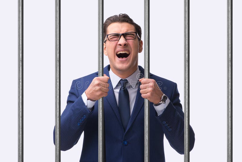 The Young Businessman Behind the Bars in Prison Stock Photo Image of