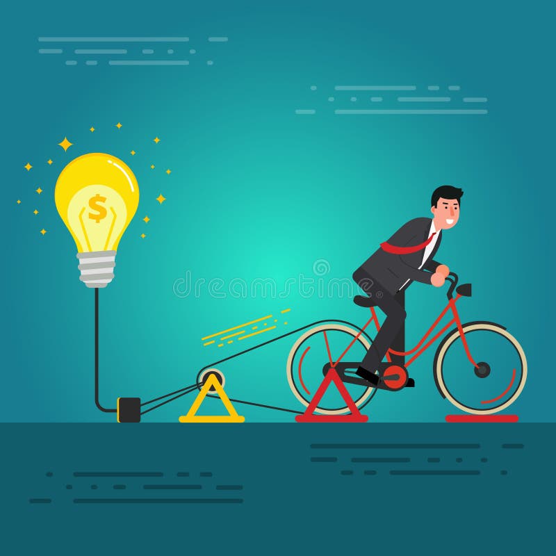 Young businessman or broker riding bicycle on a dynamo generator royalty free illustration Young businessman or broker riding bicycle on a dynamo generator royalty free illustration