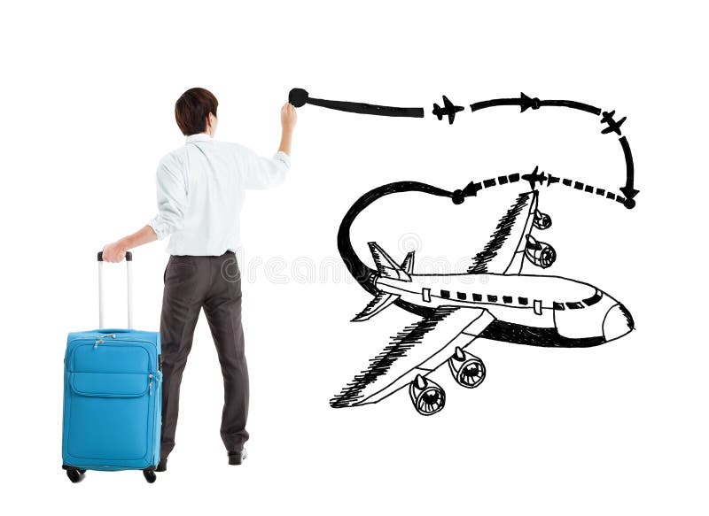 Businessman drawing airplane royalty free stock images