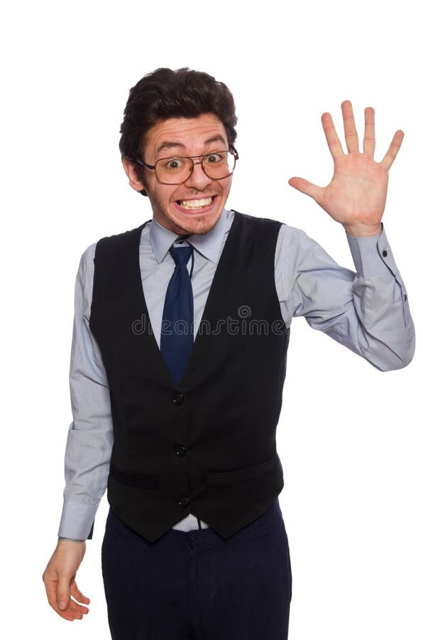 The young businessman in funny concept on white royalty free stock image The young businessman in funny concept on white royalty free stock image