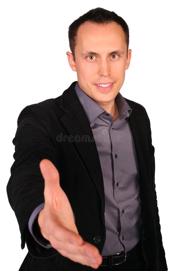 Young businessman gives hand