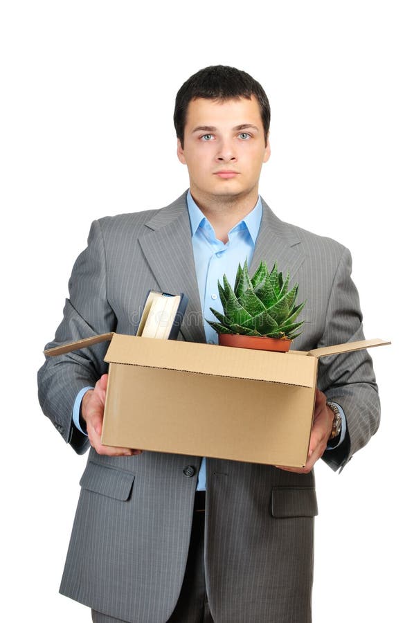 Young businessman hold cardboardbox