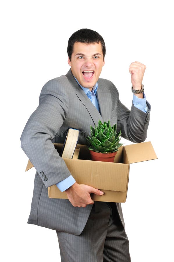 Young businessman hold cardboardbox