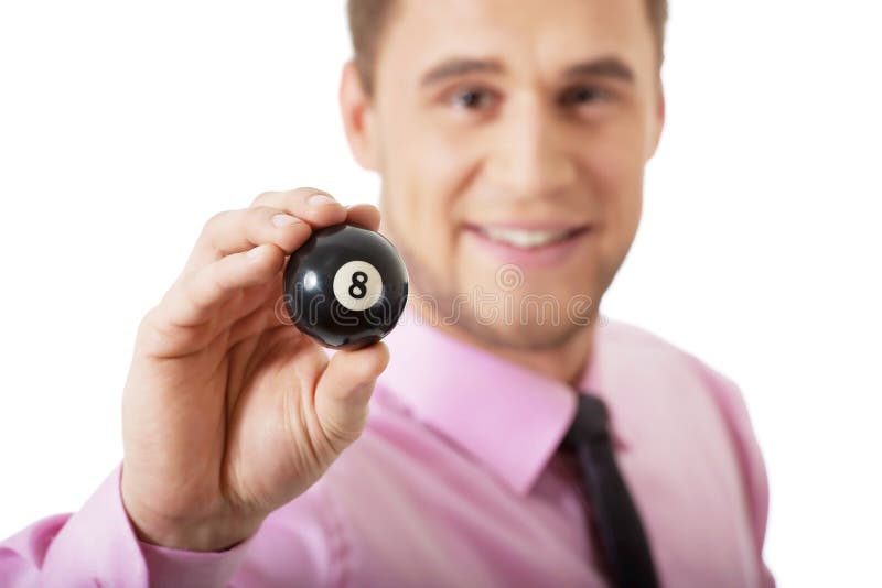 Young Businessman Holding Billiard Ball. Stock Image Image of game